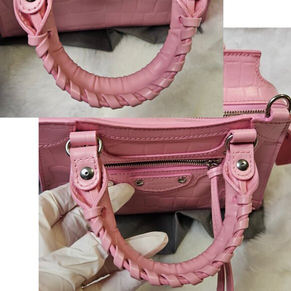 Authentic Balenciaga Nano Neo City Croc Embossed Leather in Pink - Picture 16 of 17